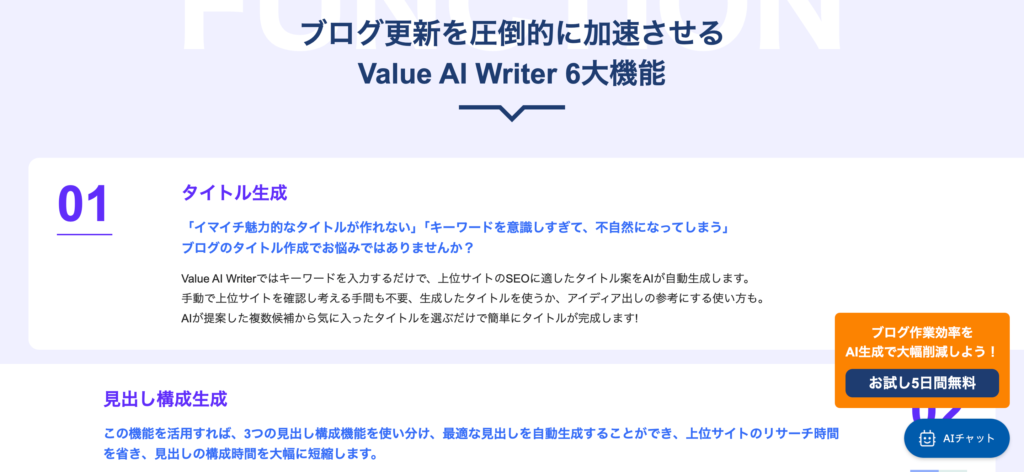 Value AI Writerの機能