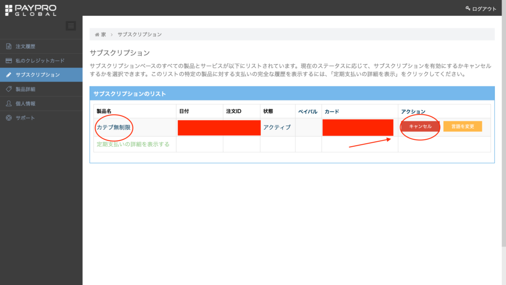 PayPro Globalのユーザー画面