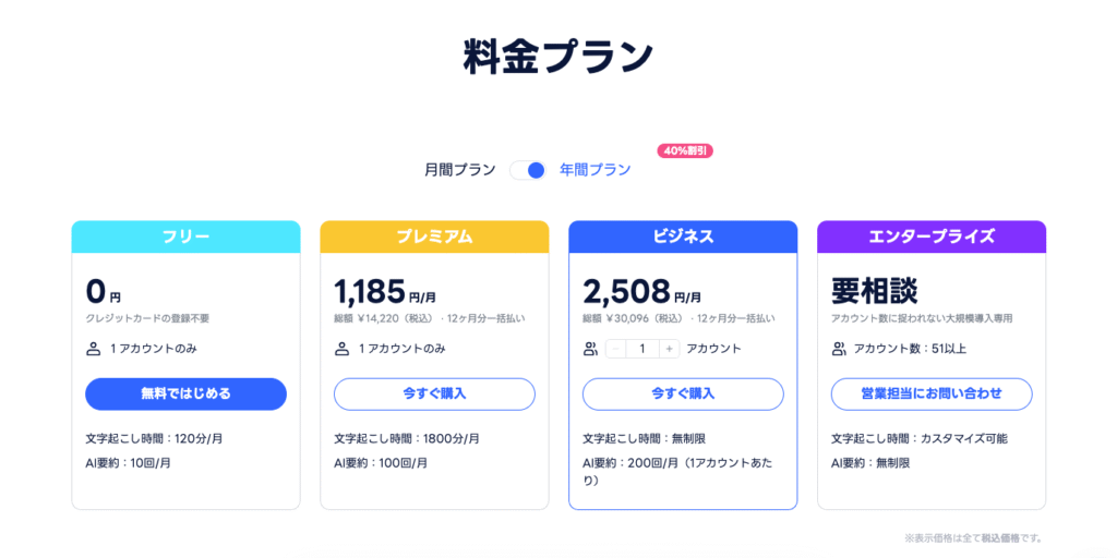 料金プラン表