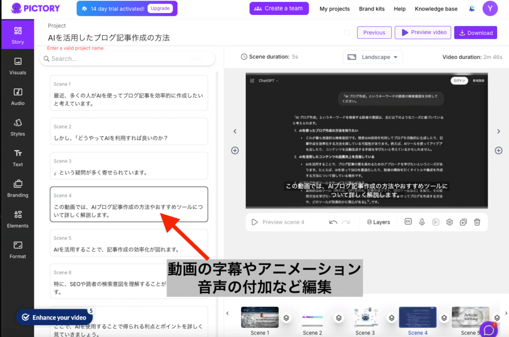 動画内容の編集