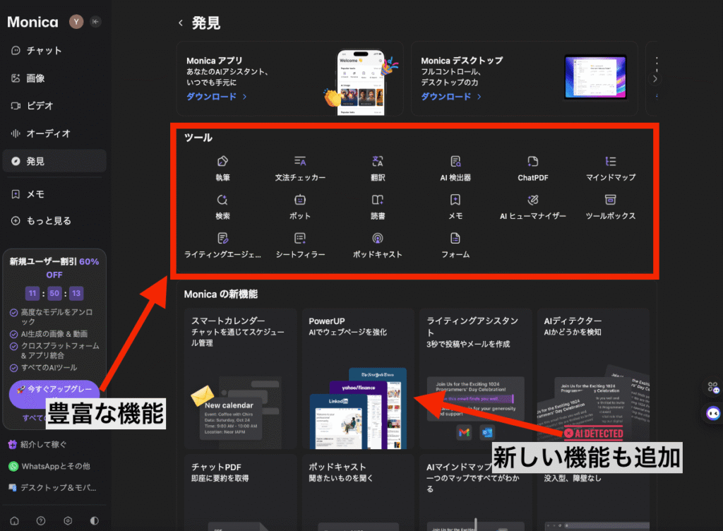 Monicaのダッシュボード
