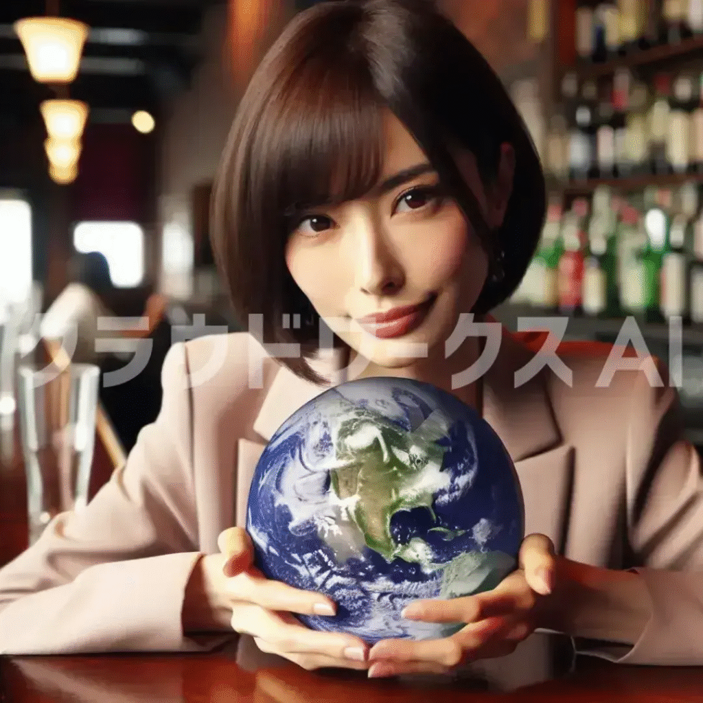 地球儀を持っている美女